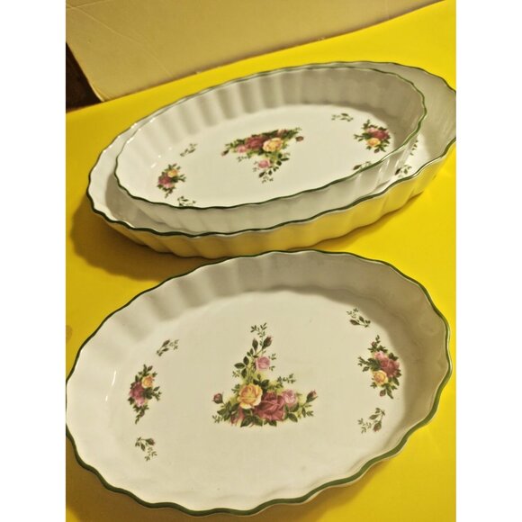 Royal Albert Quiche Tart Flan Tray Old Country Roses set of 3 (9", 10.5", 12.5") - Picture 4 of 16